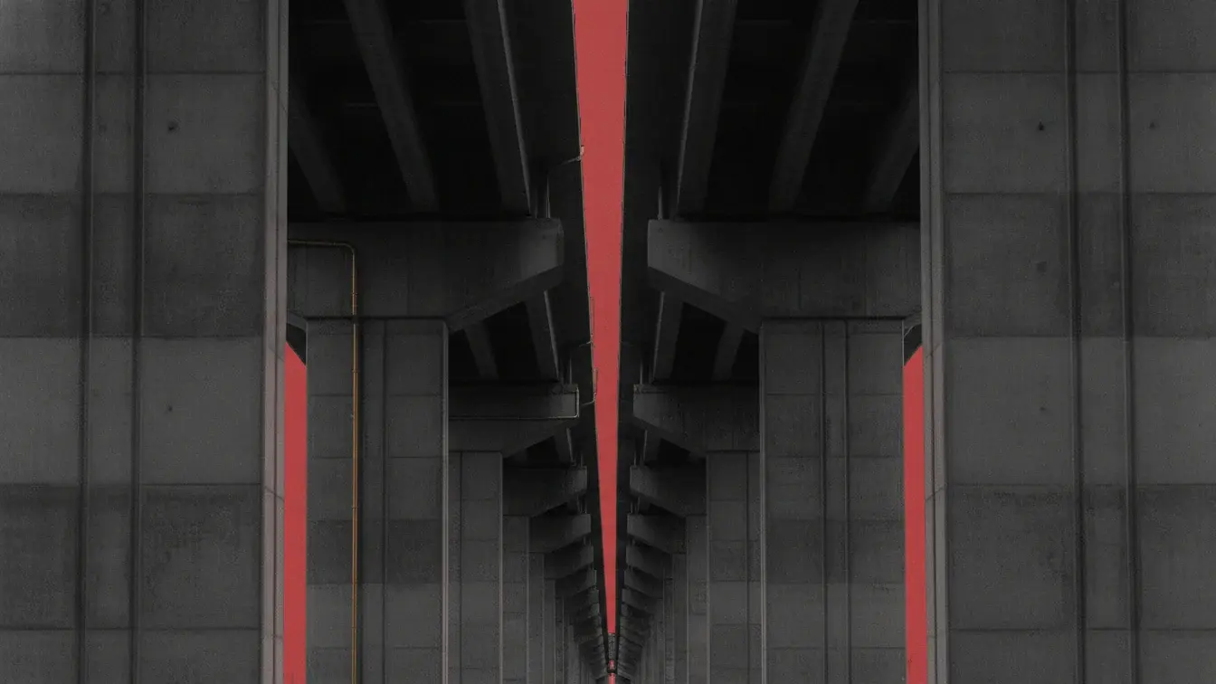 Illustration : piles de viaduc en béton vues en perspective, en attendant le plan d'accès au siège